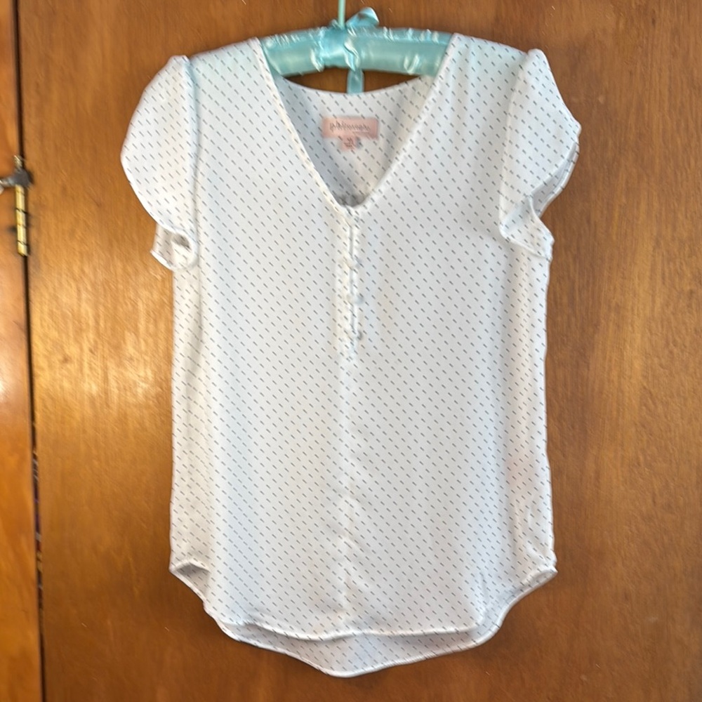 Philosophy White Cap Sleeve polka dot blouse Sz XS